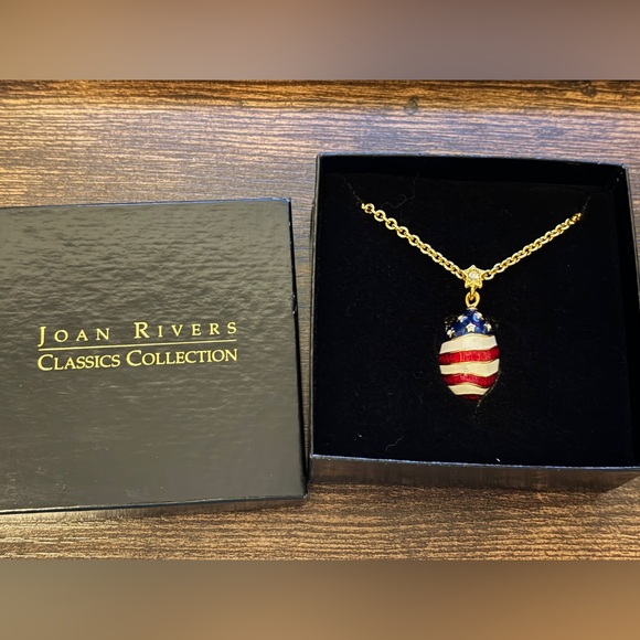 Joan Rivers vintage red, white, and blue enamel egg pendant necklace 32” - Picture 2 of 6